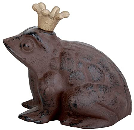 Süßer Froschkönig mit Krone L, Dekofigur rostbraun, Gusseisen schwere Qualität