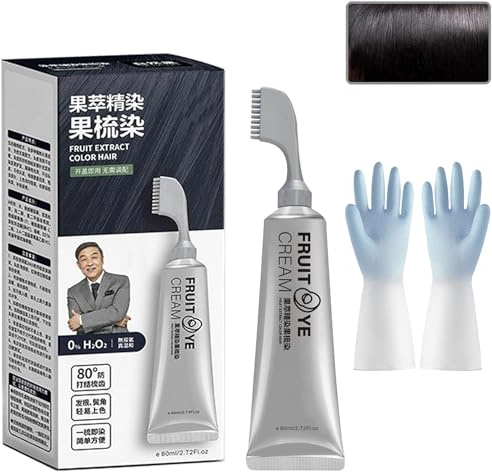 Crème de teinture aux fruits noirs, crème de teinture capillaire à l'extrait de fruits naturels, coloration végétale pour couverture des cheveux gris pour hommes et femmes (Noir)