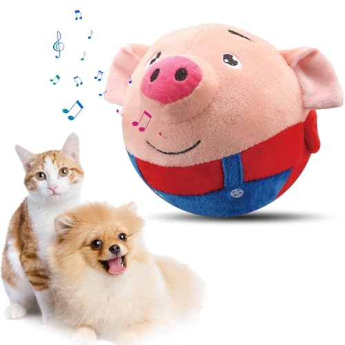 Aktives Bewegendes Haustier Plüschspielzeug, Interaktives Hundespielzeug, Hundespielzeug FutterBall, Leckerli Spielzeug Ball Bissfest Spielzeug Ball für Haustier Hunde IQ Trainingsball (Rotes Schwein)