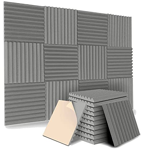 Caoruiy 12 Pack Self-Adhesive Acoustic Panels, Sound Proof Foam Panels, High Density Soundproofing Wall Panels for Home (Grey)
