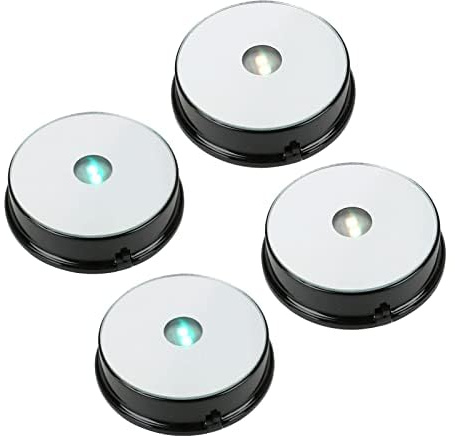 luolety LED Display Base, Round Colorful LED Light Dispaly Base with Mirror Top, Art Figurine Crystal Display Base Stand for Crystal Glass Ball Art Decors, 3 AAA Batteries Powered (4PCS,Black)
