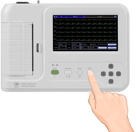 PTATT Portable 12 Leads 7 LCD Touch Screen Digital Equipment Digital 6-channel Electrocardiograph ECG Machine EKG Machine with Software