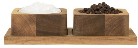 Salter BW12782EU7 Toronto Salière et poivrière – Comprend 2 pots avec plateau de rangement, bois d'acacia durable, cochon à sel en bois, salière et poivrière de comptoir, récipients pour herbes,