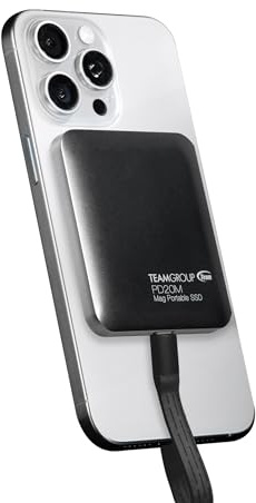 TEAMGROUP PD20M - SSD externo magnético de 1 TB, lectura de hasta 2000 MB/s, USB 3.2 Gen 2x2 tipo C, 4K ProRes HDR, grabación para iPhone 15, 16, 17 Pro Max, tablet TPSEG2001T0C108