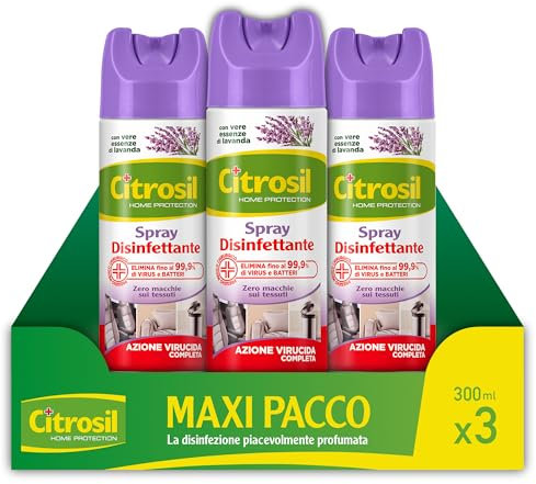 Citrosil Desinfectante en spray, acción virucida completa, elimina hasta el 99,9% de virus y bacterias, esencia de lavanda, 300 ml x 3 paquetes