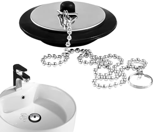 Universal Badewannenstöpsel, Waschbeckenstöpsel Ersatz, Küchenspüle, Ablaufstopfen mit Edelstahlkette für Badewanne, Badezimmer, Küche (Größe 4,3 cm bis 4,5 cm) (1)