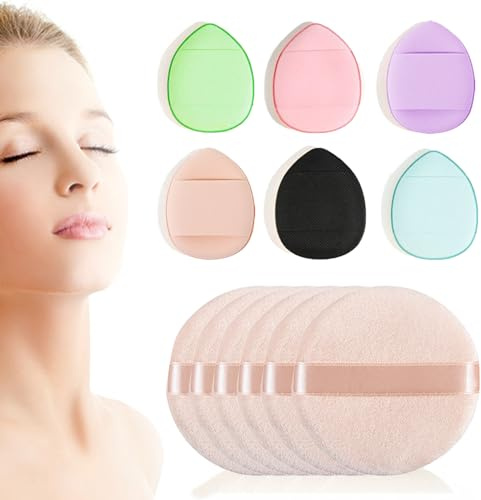 TRKETK 12 Stück Kosmetische Puderquaste, 6 Stück Finger-Puderquaste und 6 Stück 2,36 Zoll/6 cm Weiche Runde Puderquaste Lose Puderquaste Nass und Trocken Make Up Werkzeug for Concealer Lidschatten