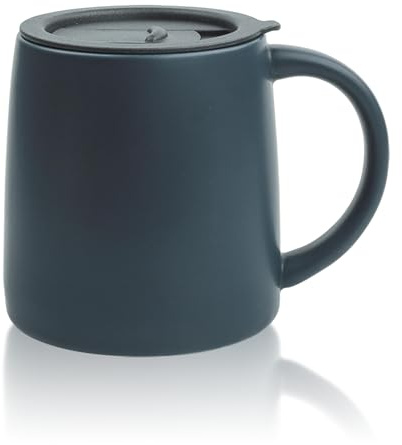LINVIA Classic Mug, 14 oz Large Coffee Mug with Handle, Ceramic Porcelain Tea Cup, Smooth Matte (Sliding Lid, Navy Blue)