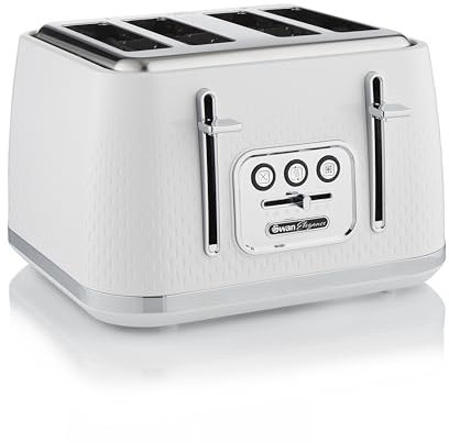 Swan ST19025WHT Elegance 4 Slice Toaster with 7 Browning Levels, Defrost and Reheat functions, Anti-Jam and Cord Storage, 2100W, White