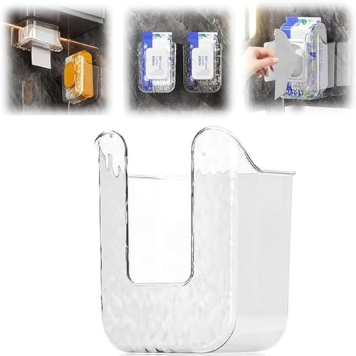 Galeyyu Caja Dispensadora De Toallitas Húmedas Montada En La Pared, Soporte para Toallas De Baño Sin Perforación, Caja De Almacenamiento De Toallitas De Cocina Lavable para Cocina Dormitorio