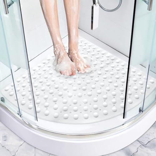 Lurowo Corner Shower Mats Non Slip Anti Mould, TPE Shower Mats for Inside Shower, Large Shower Mat 70 * 70cm with Hundreds Suction Cups, Machine Washable Bath Mats for Bathroom