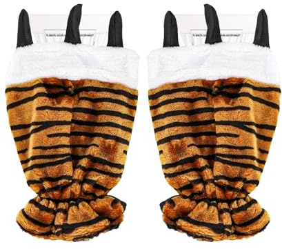 lasuroa 2stk Eiskratzer mit Handschuh, Handschuhe mit Tiger-Print mit eingebautem Eiskratzer aus Hält Warm Plüsch Auto-Windschutzscheiben Eiskratzerhandschuh für Autos Entfernt im Winter Schnee EIS
