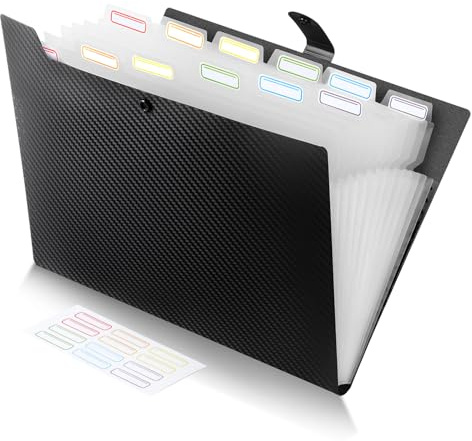 FRETONBA A4-arkivfärdig med 13 fack, dokumentfärdig 1 st, plastfärdig A4 med stabil etikettdesign, ringpärm med knappdesign förhindrar spridning, register för arkivbox, svart