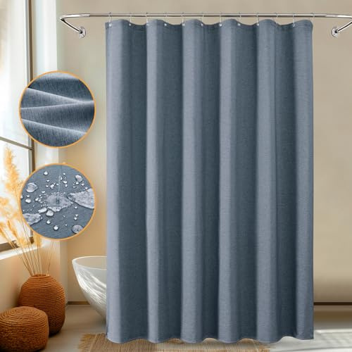FY&XZH Duschvorhang, blasenfreier Duschvorhang mit Leinenstruktur, weicher, doppellagiger, wasserdichter Duschvorhang mit intelligenter Funktion und Edelstahlhaken für das Badezimmer, 92x183cm (blau)