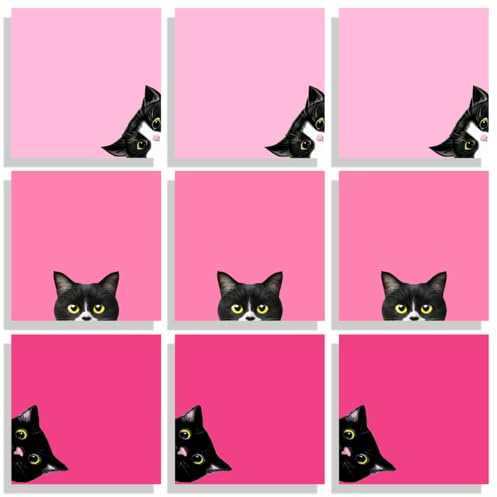 9 Blöcke schwarze Katze Haftnotizen Set, rosa selbstklebende Notizblöcke, super selbstklebende Notizblöcke, niedliche Notizkarte für Katzenliebhaber, Geschenk, Lehrer, Büro und Schulbedarf, 7,6 x 7,6