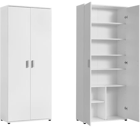 Home Collective Mehrzweckschrank 75cm breit mit 2 Türen 6 Einlegeböden Vielseitiger Haushaltsschrank für Vorräte Putzmittel Akten Universalschrank für Haushalt Flur Büro Keller 75x35x184cm(BxTxH) Weiß