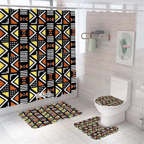 Badezimmerteppich Schwarz, Orange, Gelb Badteppich rutschfest Waschbar Badgarnitur 3 Teilig – Badematte Set Mit Wc-Vorleger Und Badematte,Teppich Badezimmer Für Sicherheit Und Komfort Im Bad 50×80Cm