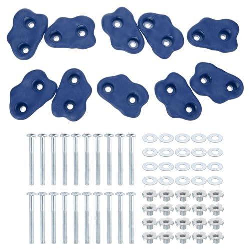 PATIKIL Rock Climbing Holds, 10 Pcs Small Climbing Rock Wall Grips Play Set Climber Attachments with Double Hole for Playground Accessory Indoor Outdoor Tree Training, Blue D-Small