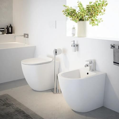Sanitari a terra filomuro RIMLESS scarico VORTICE bidet e vaso WC in ceramica con coprivaso softclose FAST VORTEX