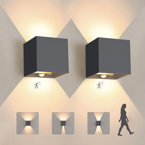 YindaLux LED Aussenlampe mit Bewegungsmelder, 12W 1320LM 3000K, Anthrazit | IP65, Aluminium, Innen & Außen nutzbar, mit Touch-Bedienung, Up Down Einstellbar Abstrahlwinkel, für Flur, Garten, 2 Stück