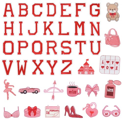 Bügelflicken Kinder, 42 Stück Bügel Patches Kinder, Bügel Buchstaben A–Z, Aufbügeln Aufbügelflicken Sticker zum Aufnähen für T-Shirt Jeans Kleidung Hüte Taschen