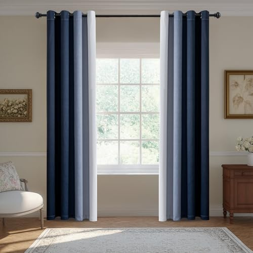 BellaHills Cortinas Opacas para Salón 132x240 cm 2 Piezas Blackout Térmicas Aislantes, Gradiente Azul Marino