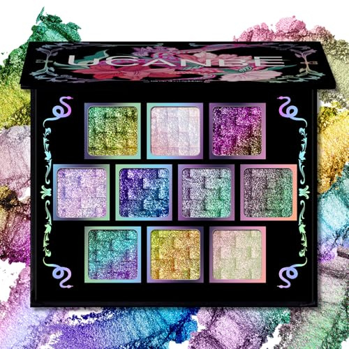 UCANBE Palette di ombretti Chameleon Multicrome 10 colori, ombretti metallizzati riflettenti, con cambiamento di colore, versatili, mistibili, con glitter olografici