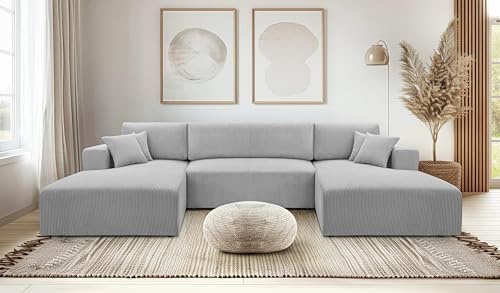 AXLIVING Sofa U Form mit Schlaffunktion – Catea U Cord Wohnlandschaft 364 cm