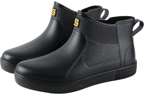 Generisch Stivaletti da uomo, in gomma, alla caviglia, impermeabili, antiscivolo, comode, suola spessa, ammortizzante, alla moda, per esterni, da giardino, fango, stivali da pioggia 36-43, Nero , 48