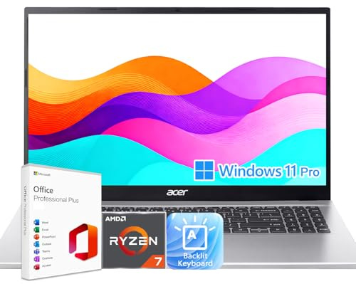 Acer Laptop Aspire 3 Premium | CPU AMD Ryzen 7 7730U | Pantalla FHD de 15.6 pulgadas | Teclado retroiluminado | 64 GB de RAM | SSD de 2 TB | Win 11 Pro | Plata pura | Escuela, negocios y productividad