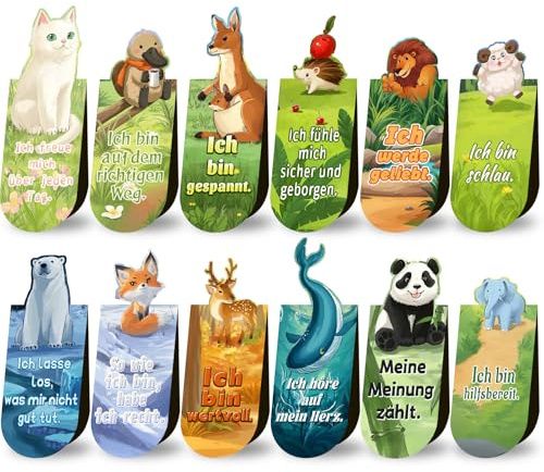 Magnetische Lesezeichen Kinder,12 Tiere Lesezeichen mit Sprüchen über Lesen | Lesezeichen Magnetisch Kinder,Abschiedsgeschenk Schultütenfüllung Mitgebsel Kindergeburtstag für Schüler Buchliebhaber