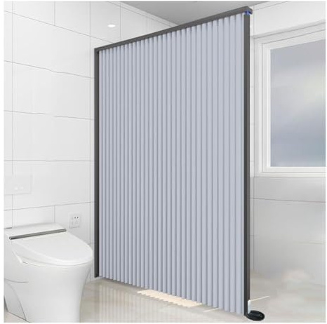 Tenda da bagno pieghevole grigia e nera, montaggio a parete, pannello per la privacy per doccia ad angolo per separare bagnato e asciutto, design salvaspazio per uso familiare e alberghiero (150 x 170