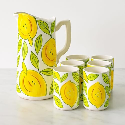 Set Brocca 1 Lt con 6 Bicchieri 200 ml in Ceramica Stile Vietrese Dipinta a Mano – Servizio da Tavola Elegante- Vietri-Costiera Amalfitana-Caltagirone-Sicilia-0508251004