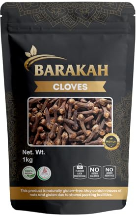 Barakah Whole Cloves 1kg - Premium Aromatic Dried Flower Buds for Cooking, Baking & Tea - 100% Natural, Non-GMO & Vegan - Bulk Pack Whole Cloves Spice for Savoury & Sweet Dishes