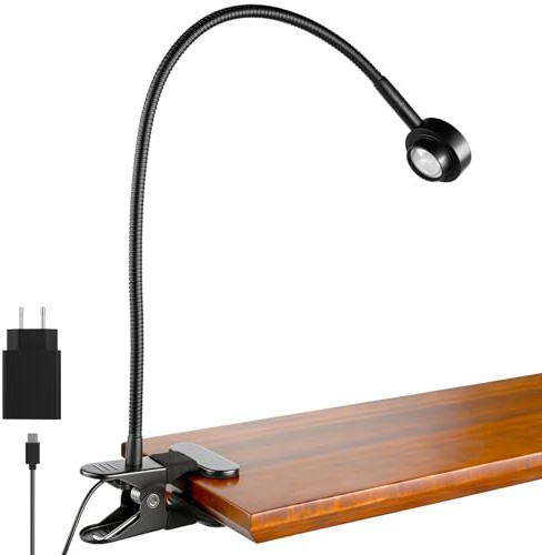 RVSPARK Klemmlampe Bett,Leselampe Bett, 3 Farbmodi, dimmbar, LED-Licht, flexibler Schwanenhals, Klemmleuchte zum Lesen, Lernen, Arbeiten, Basteln, Hobbys, Augenpflege CRI95+, USB-C-Adapter im