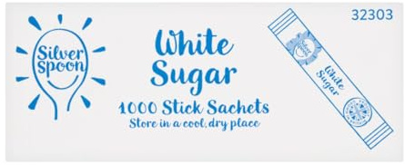Silver Spoon White Sugar Stick Sachets – 1000 × 2g (Total 2kg) | Portion-Controlled Sugar Sticks | Perfect for Tea, Coffee & Catering | Hygienic & Individually Wrapped