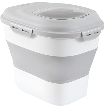 YöL Grey Collapsible Pet Food Storage Container 25L with Wheels, Airtight Seal Lid & Scoop, Moisture Control Dry Food Bin Folding Space Saving Design for Dogs & Cats