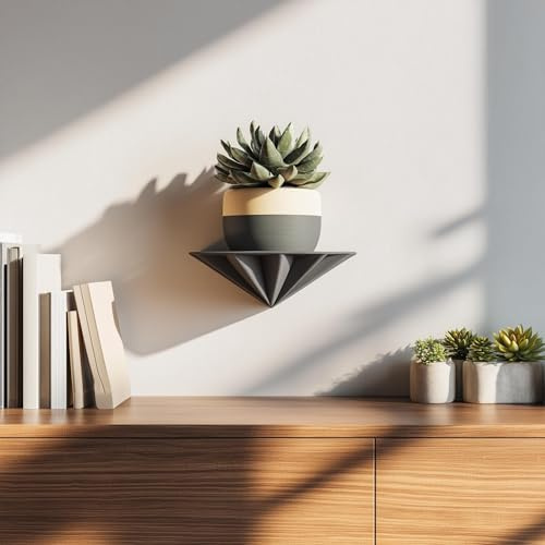 3D Printed Shelf | Geometric Pyramid Wall Shelf | Modern Floating Shelf for Plants | Minimalist Bookshelf | Unique Decorative Wall Decor | Shelf Size: 11 inches (28 cm)