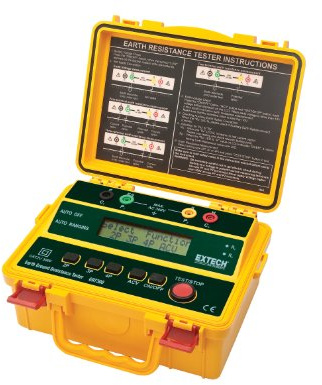 Extech GRT300 4-Wire Earth Ground Resistance Tester, CAT IV 100V | Ground resistance and soil resistivity, 4/3/2-wire, auto I/P spike check, stores 99, spikes/leads, case