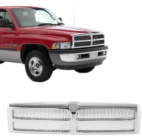 CarPartsDepot Chrome Honeycomb Mesh Grille Insert - Compatible With 1994-2002 Dodge Ram 1500, 2500, 3500 Pickup Truck - Fits CH1200178, 55055252