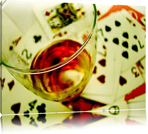 Un verre de vin sur des cartes à jouer Toile, XXL photos complètement encadrée avec de grandes images de coin, art impression sur la photo murale avec cadre, moins cher que la peinture ou une peinture à l'huile, pas une affiche ou bannière