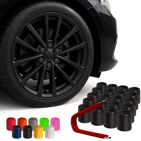 Automotivated Aftermarket ColorLugs Vinyl Lug Nut Cover | Black | Flexible Fit Wheel Lug Nut Cap | Fits 21-23 mm | Pack of 20 | Includes Deluxe Extractor | Made in the USA