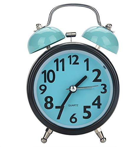 Fdit Sveglia Doppia Campana Ultra Silenzioso Meccanico a batterie Allarme Sveglia Rumoroso Quarzo Movimento Ufficio Tavolo Orologio di Notte Blu