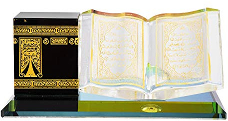 Cikonielf Kits de construction musulmane Kaaba Coran en cristal plaqué or - Mosquée Architecture modèle de collection souvenir voiture pour décoration de table