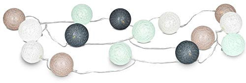 levandeo Ghirlanda luminosa a 15 sfere LED in cotone, colore verde menta, marrone, bianco