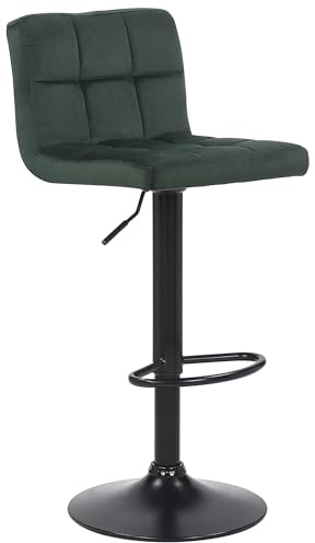 CLP Taburete De Cocina Feni En Terciopelo & Base De Metal Negro I Silla Alta De Bar Regulable En Altura & con Reposapiés, Color:Verde Claro