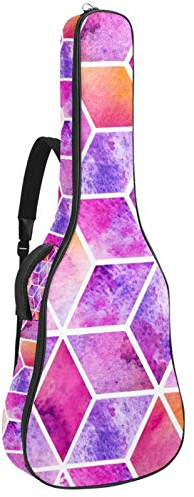 Gitarrentasche mit Reißverschluss, wasserdicht, weich, für Bassgitarre, Akustik- und klassische Folk-Gitarre, geometrisches Pink