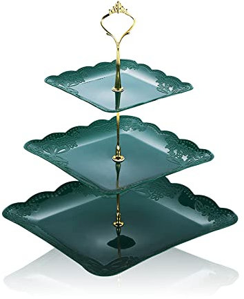 Présentoir à Gâteaux 3 Niveaux , Support à Cupcake Support à Desserts Fruits Présentoir Carré Amovibles Présentoir de Bonbons avec Tige métallique pour Fête Anniversaire Mariage Noël