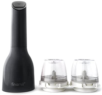 FinaMill Award Winning Battery Operated Pepper Mill & Spice Grinder in One, Adjustable Coarseness, Ceramic Grinding Elements, One Touch Operation with LED Light, Includes 2 Quick-Change PROPlus Pods