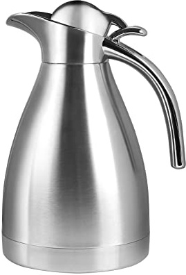 Teqooza 34 oz Food-grade Stainless Steel Thermal Carafe, Double Walled Vacuum Insulated Storage Pot with Press Button Top, 12+ Hrs Heat&Cold Retention for Coffee,Tea,Beverage, Silver (1.0L)